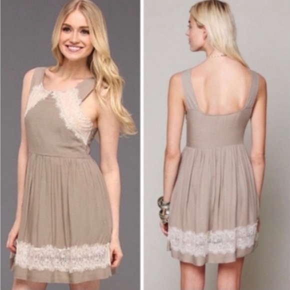 Free People Georgia Tan Taupe Mini Dress Lace Sleeveless E8 - Picture 1 of 5